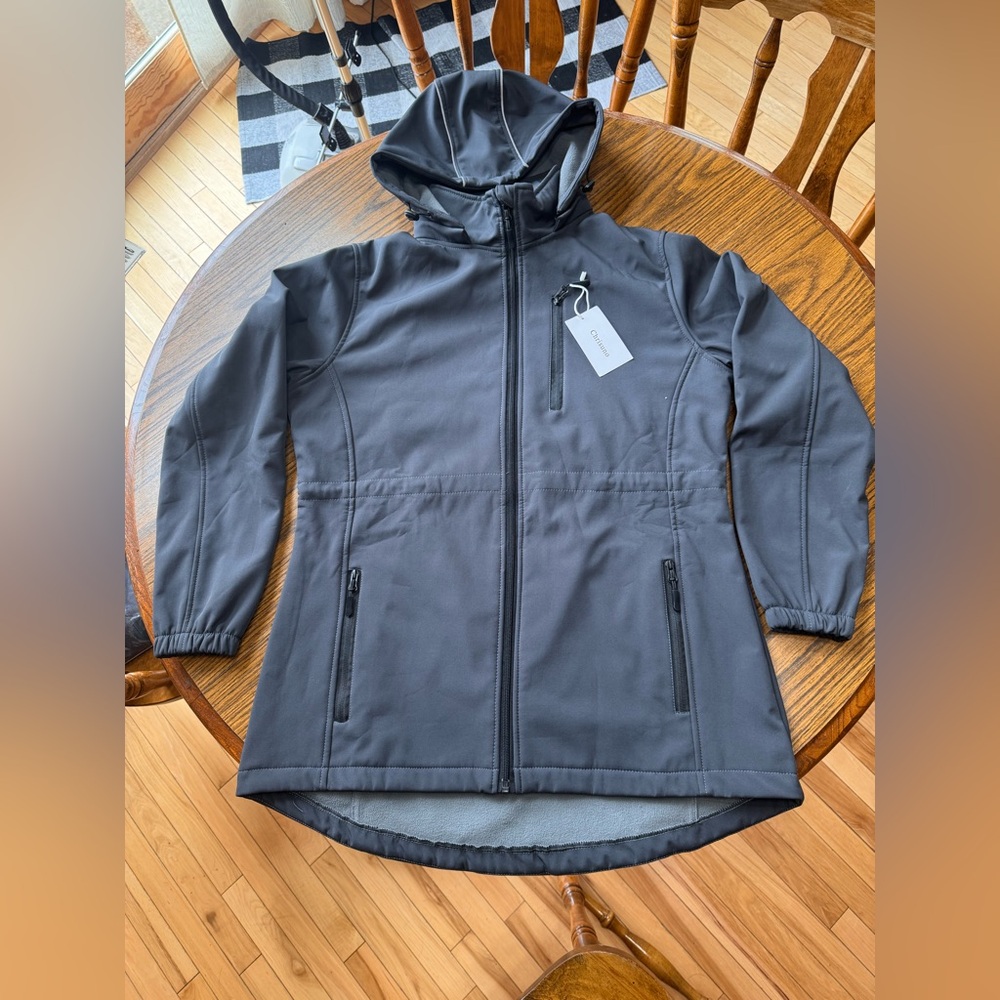 NWT Grey Hooded Lightweight Softshell Jacket